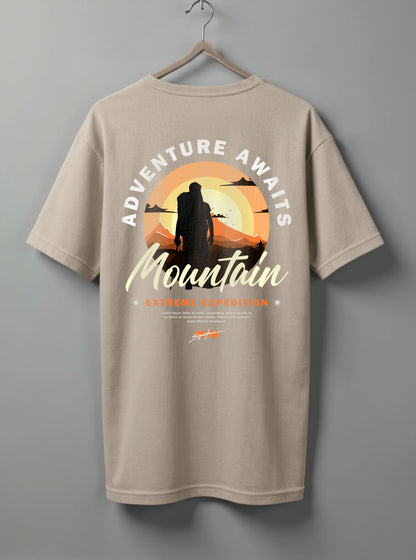 Adventure Awaits Drop Shoulder T-Shirt – Black, Blue, Olive Green & Beige