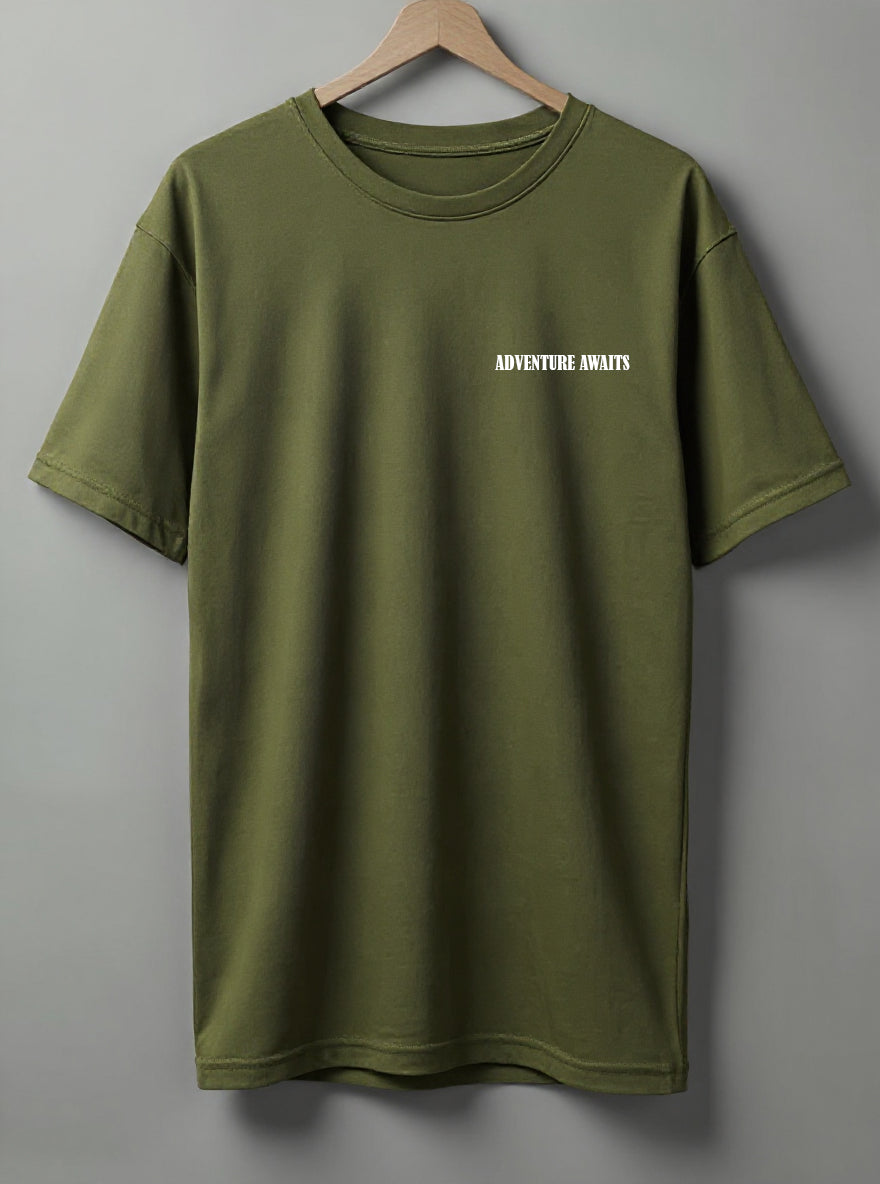 Adventure Awaits Drop Shoulder T-Shirt – Black, Blue, Olive Green & Beige