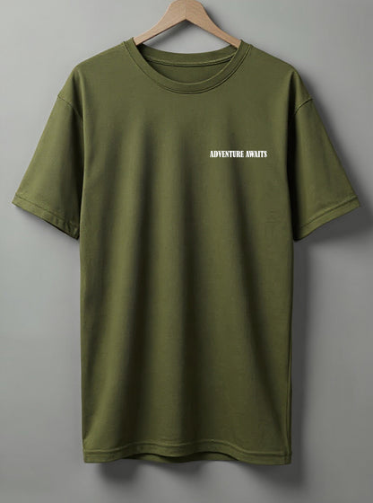Adventure Awaits Drop Shoulder T-Shirt – Black, Blue, Olive Green & Beige