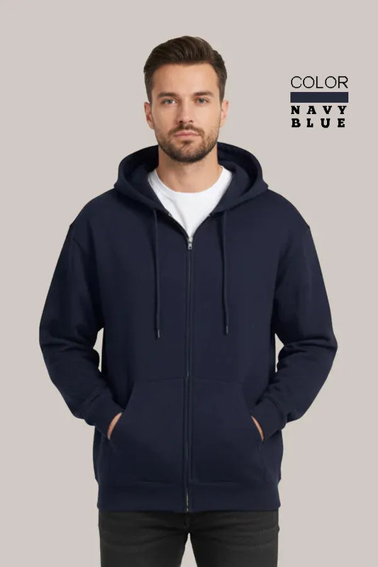 Men’s Classic Navy Blue Zipper Hoodie – Everyday Comfort Collection