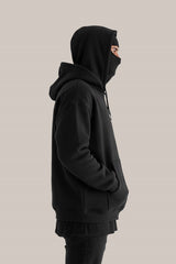 Black Tech Fleece Hoodie with Built-In Mask