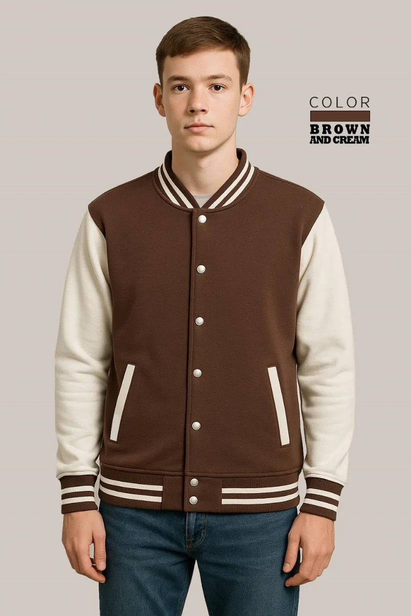 Baseball Jacket – Brown & Cream, Earthy Contrast with Classic Style
