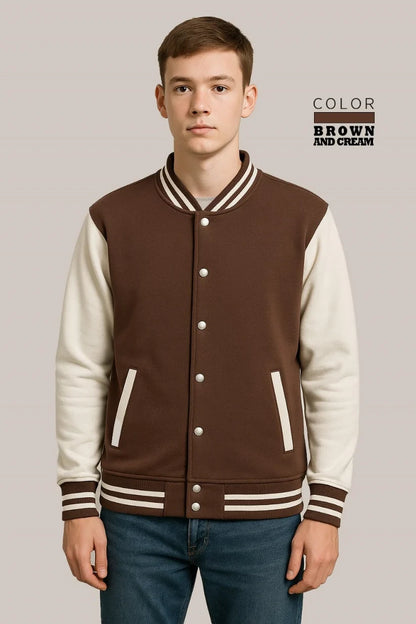 Baseball Jacket – Brown & Cream, Earthy Contrast with Classic Style