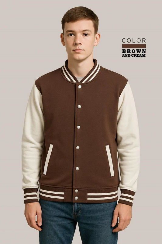 Baseball Jacket – Brown & Cream, Earthy Contrast with Classic Style
