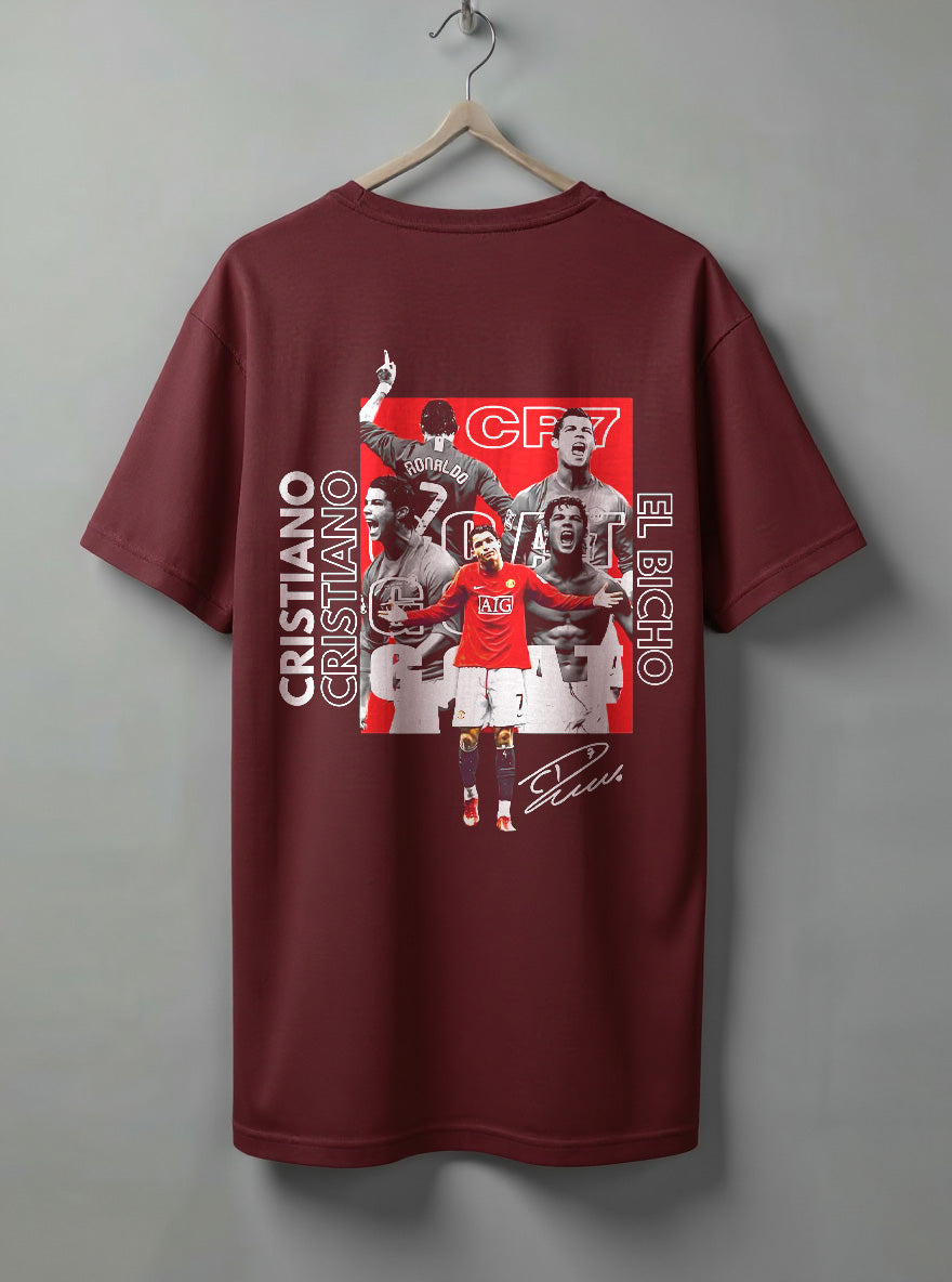 CR7 Oversized T-Shirt – Black, Grey & Maroon
