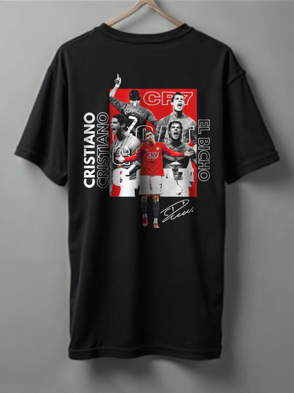 CR7 Oversized T-Shirt – Black, Grey & Maroon