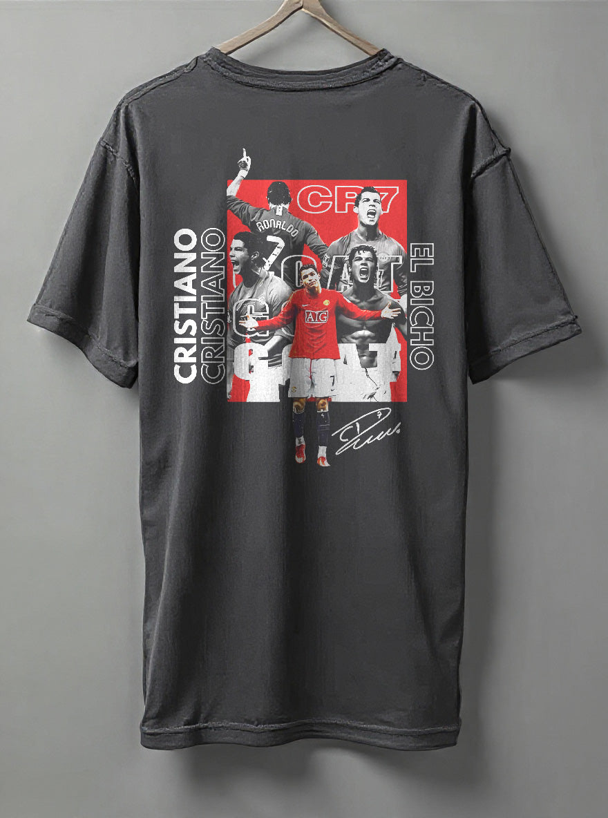 CR7 Oversized T-Shirt – Black, Grey & Maroon