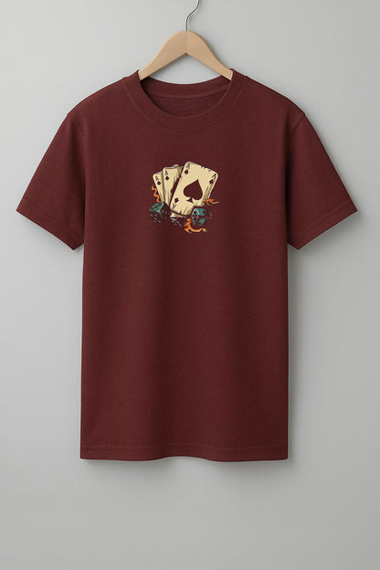 Dicey T-Shirt - White, Black & Maroon