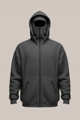 Dark Grey Tech Fleece Hoodie with Built-In Mask