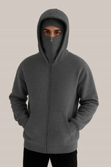 Dark Grey Tech Fleece Hoodie with Built-In Mask