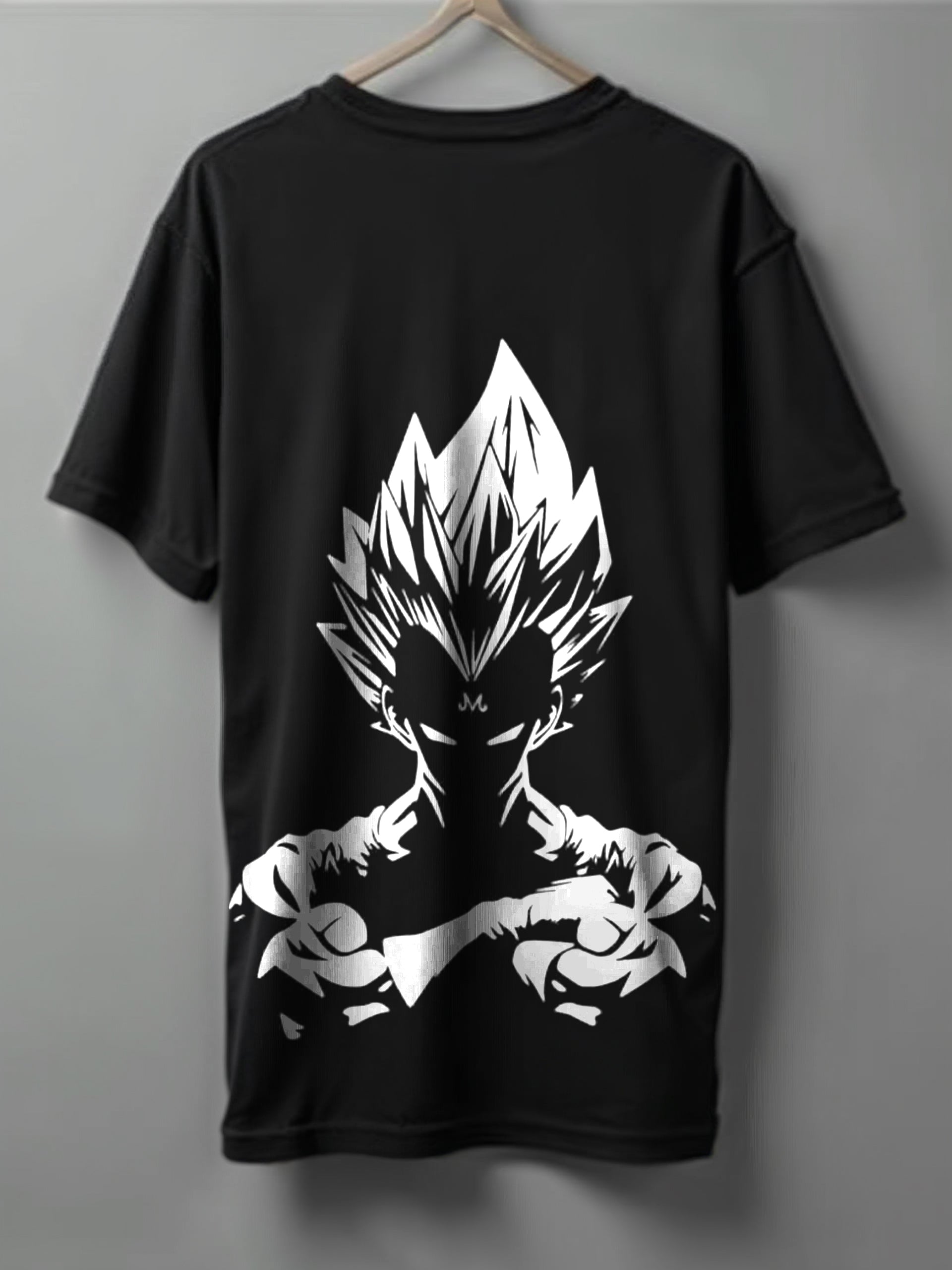 Final Flash Oversized T-Shirt – Vegeta Silhouette | Black, Maroon & Steel Grey