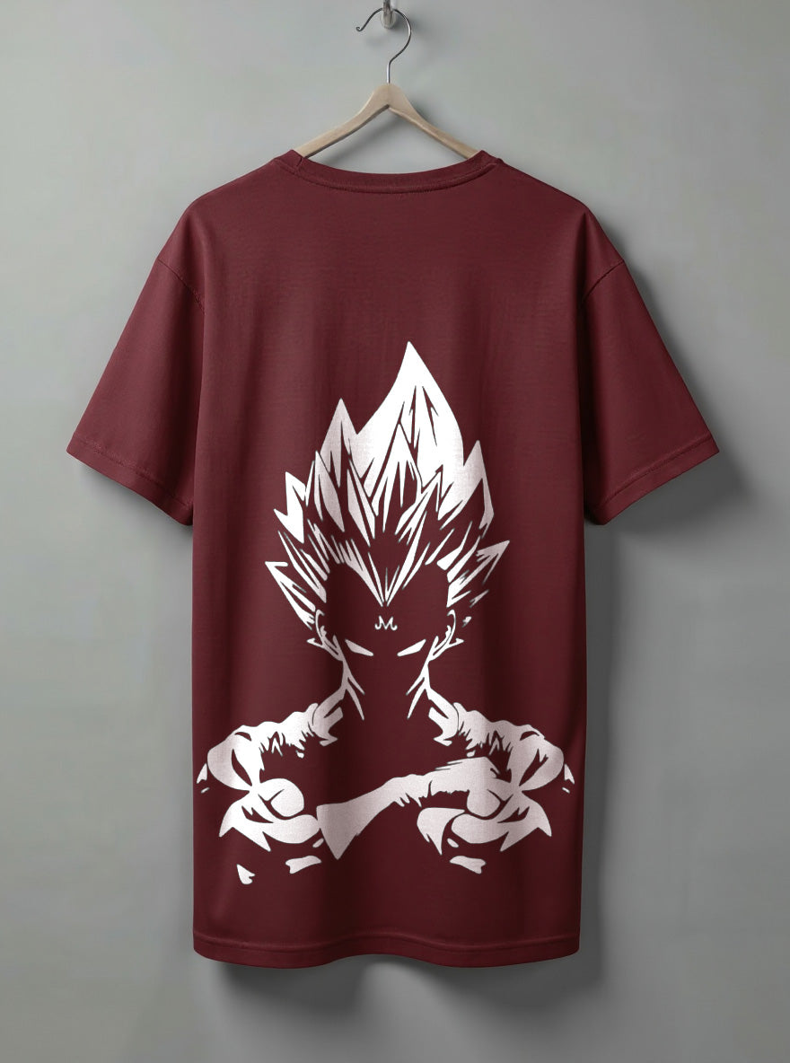 Final Flash Oversized T-Shirt – Vegeta Silhouette | Black, Maroon & Steel Grey
