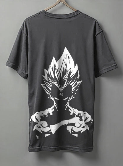 Final Flash Oversized T-Shirt – Vegeta Silhouette | Black, Maroon & Steel Grey