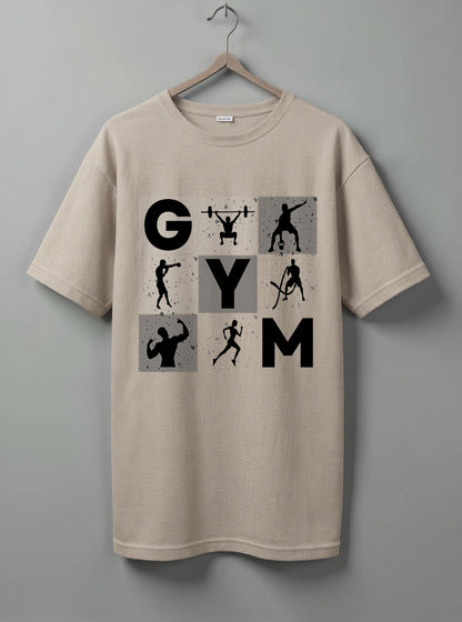 GYM Drop Shoulder T-Shirt – Black, Beige & White