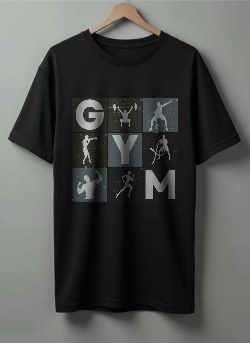 GYM Drop Shoulder T-Shirt – Black, Beige & White