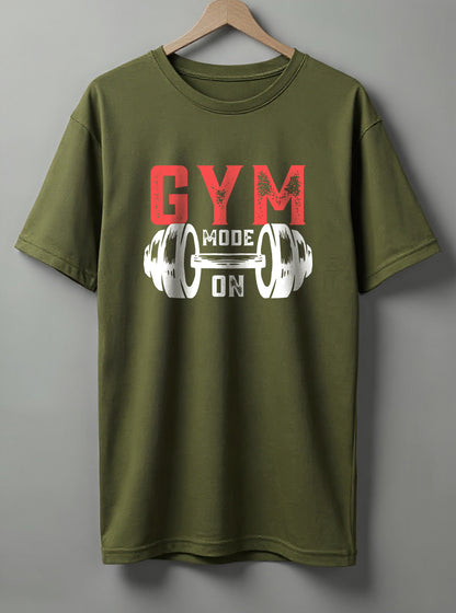 Gym Mode Drop Shoulder T-Shirt – Beige, Black & Olive Green