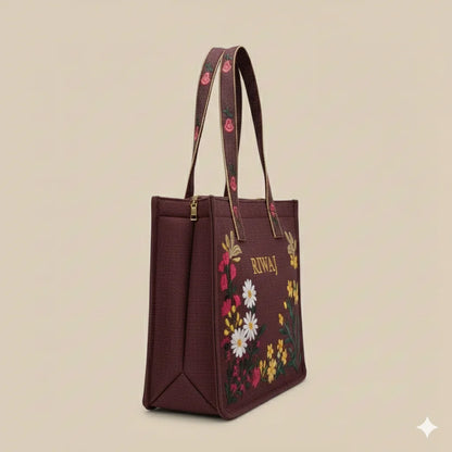 The Heritage Collection: Maroon "Riwaj" & "Sookhri" Embroidered Jute-Style Tote Bags