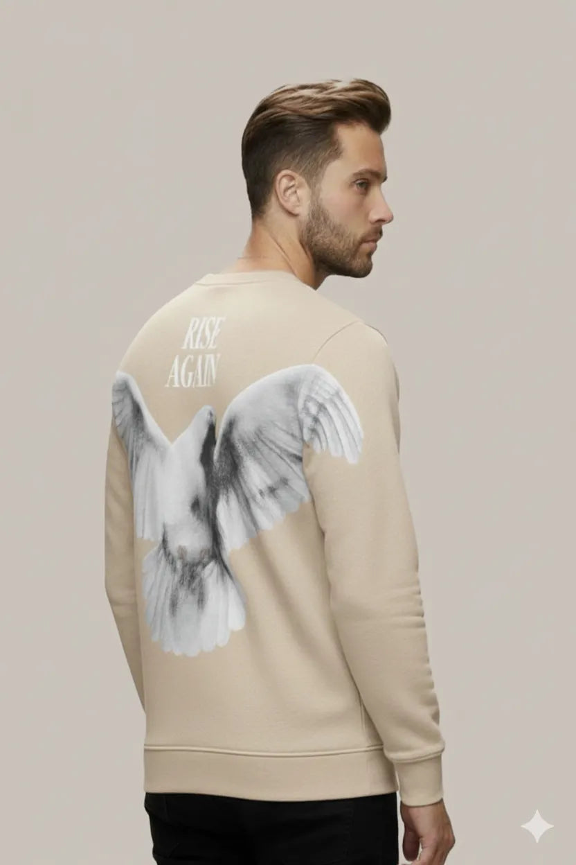 RISE AGAIN Printed Sweatshirt – Camel Beige
