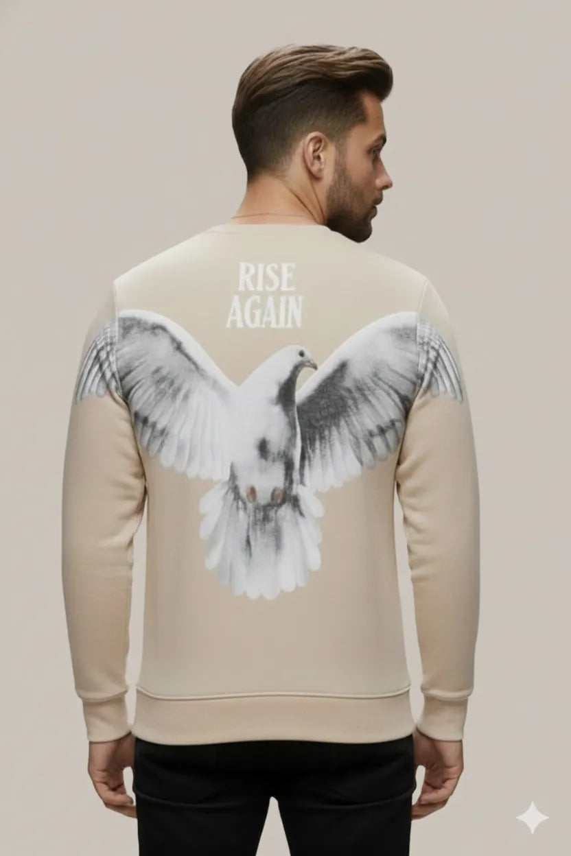 RISE AGAIN Printed Sweatshirt – Camel Beige