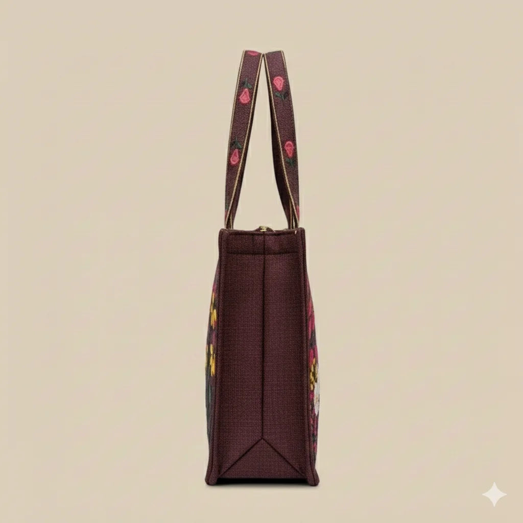 The Heritage Collection: Maroon "Riwaj" & "Sookhri" Embroidered Jute-Style Tote Bags