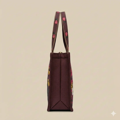 The Heritage Collection: Maroon "Riwaj" & "Sookhri" Embroidered Jute-Style Tote Bags