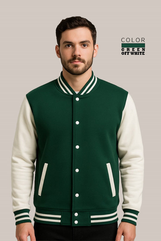 Baseball Jacket – Green & Off-White, Bold Contrast with Fresh Style