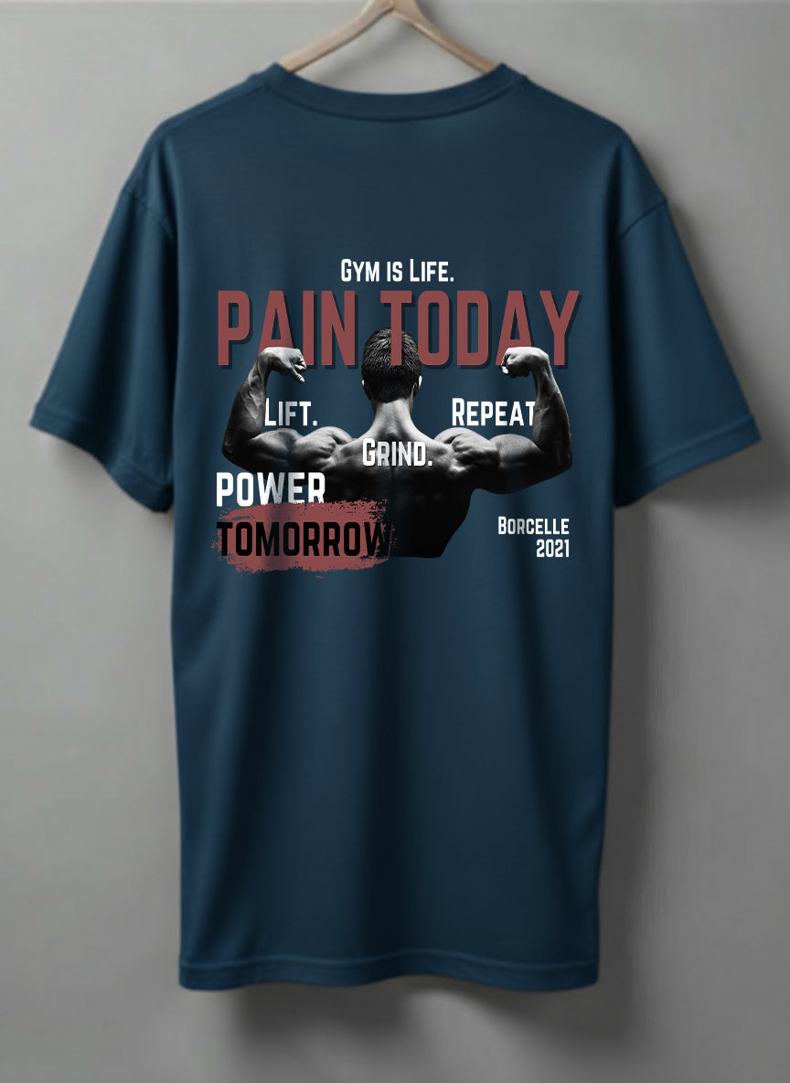 Gym Is Life Drop Shoulder T-Shirt – Black, White & Blue