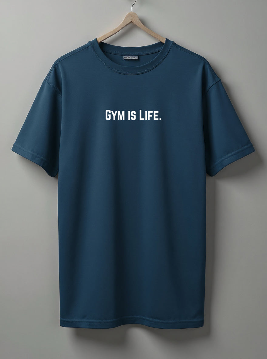 Gym Is Life Drop Shoulder T-Shirt – Black, White & Blue