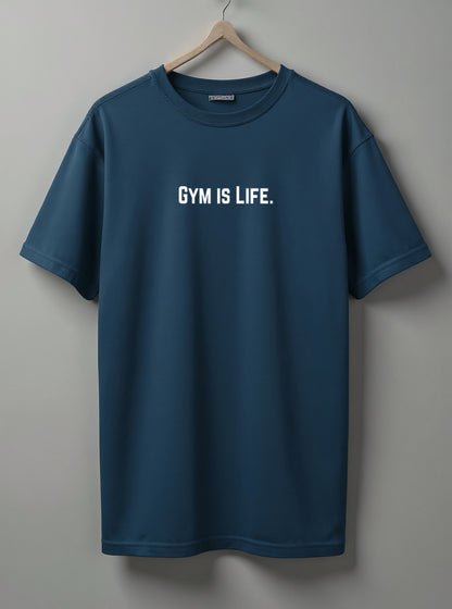 Gym Is Life Drop Shoulder T-Shirt – Black, White & Blue