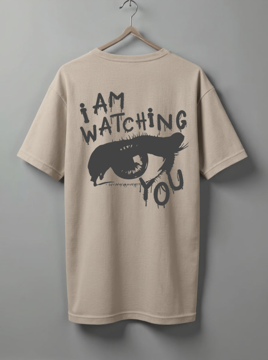 I am Watching Oversized T-Shirt – Beige, White & Maroon