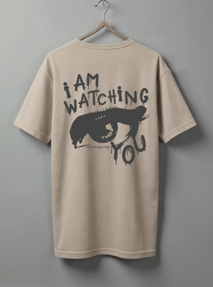 I am Watching Oversized T-Shirt – Beige, White & Maroon