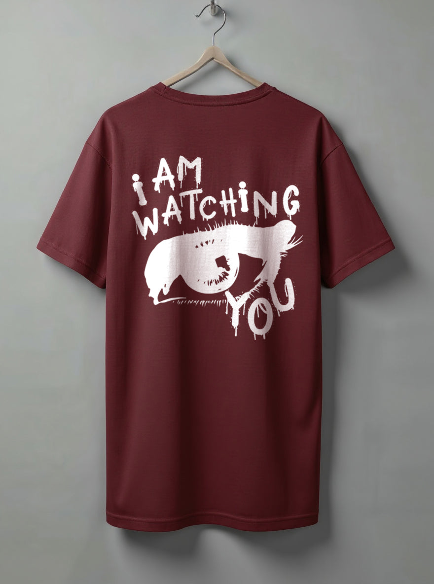 I am Watching Oversized T-Shirt – Beige, White & Maroon