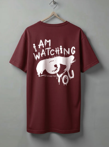 I am Watching Oversized T-Shirt – Beige, White & Maroon