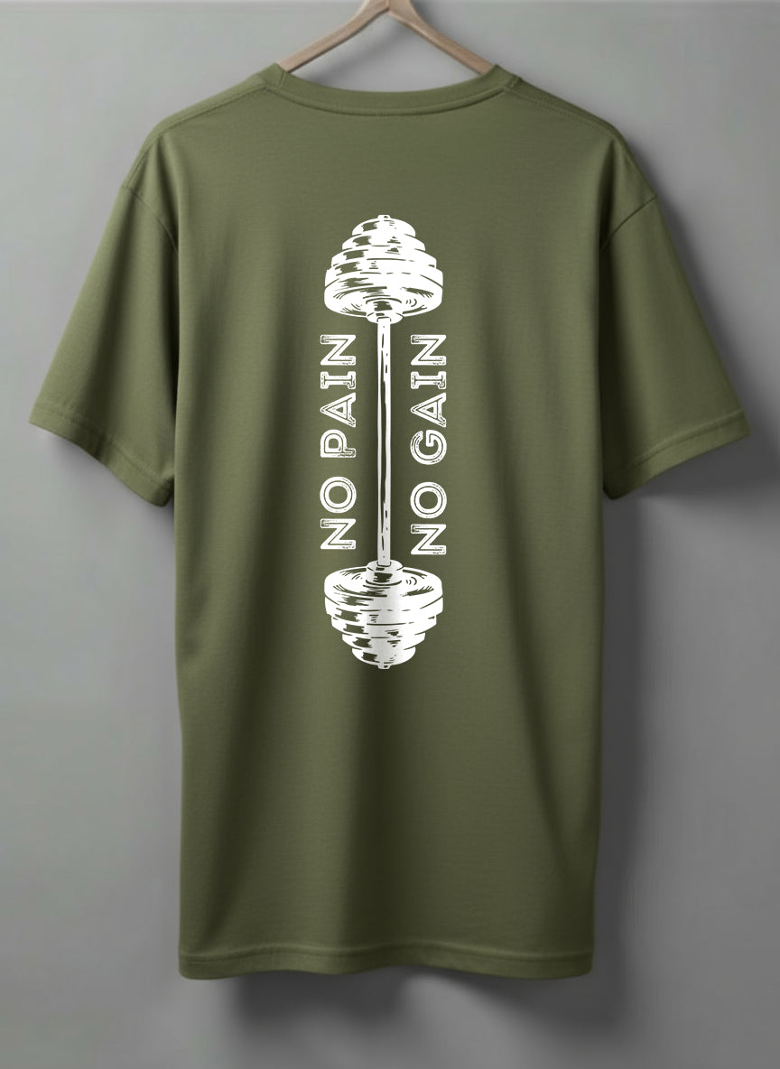 No Pain No Gain Drop Shoulder T-Shirt – White, Black, Olive Green & Beige