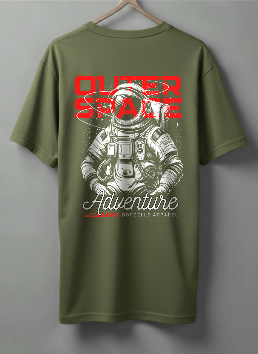 Outerspace Adventure Drop Shoulder T-Shirt – Beige, Olive Green, Black & White