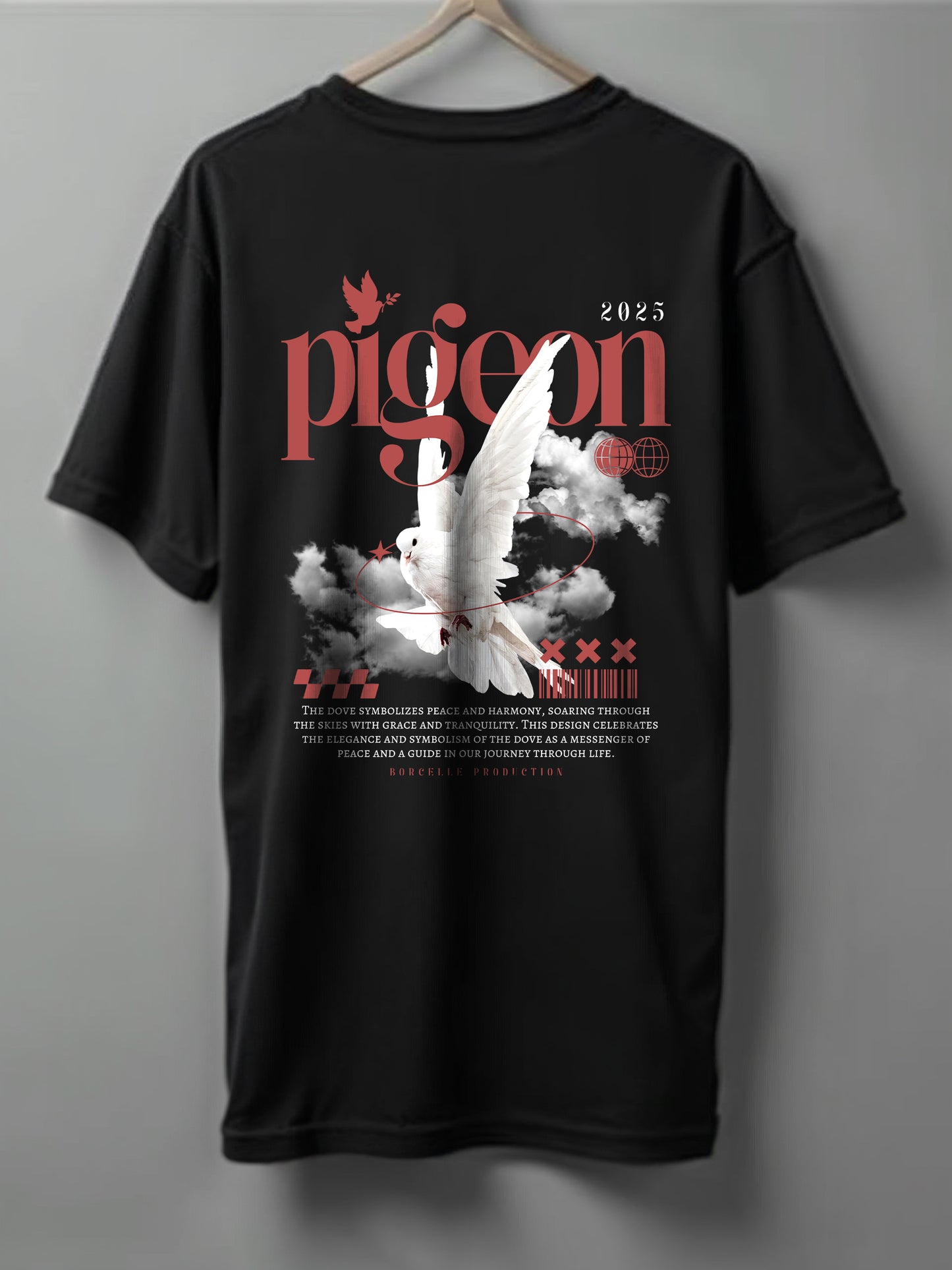Pigeon Drop Shoulder T-Shirt – White, Black, Maroon & Beige