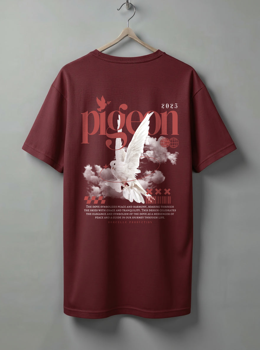 Pigeon Drop Shoulder T-Shirt – White, Black, Maroon & Beige