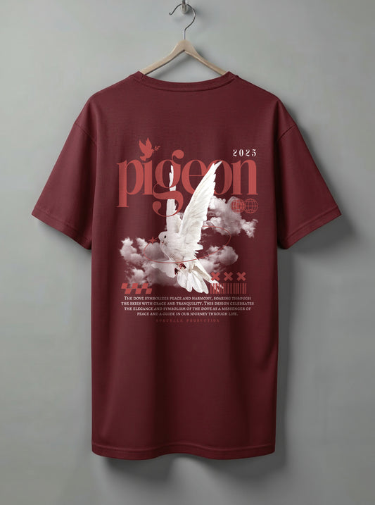 Pigeon Drop Shoulder T-Shirt – White, Black, Maroon & Beige