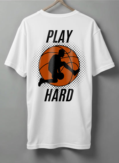Play Hard Oversized T-Shirt – Maroon, White & Olive Green