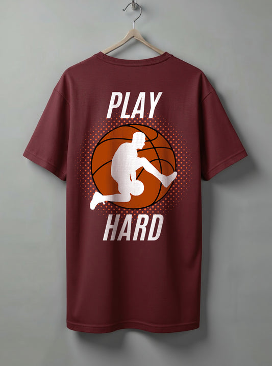 Play Hard Oversized T-Shirt – Maroon, White & Olive Green