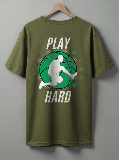 Play Hard Oversized T-Shirt – Maroon, White & Olive Green