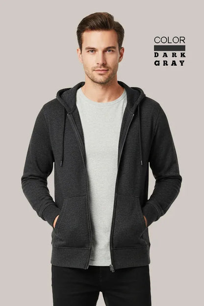 Men’s Classic Dark Grey Zipper Hoodie – Everyday Comfort Collection