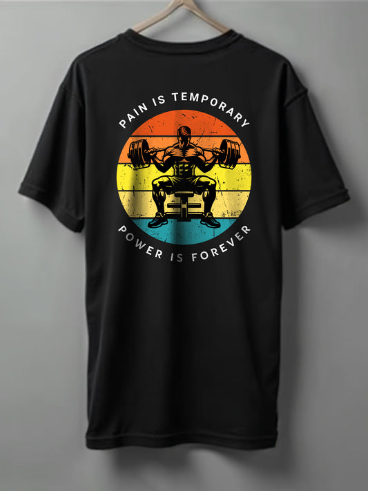 Pain Is Temporary Drop Shoulder T-Shirt – Black, White & Blue
