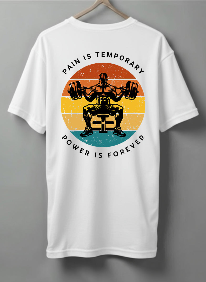 Pain Is Temporary Drop Shoulder T-Shirt – Black, White & Blue