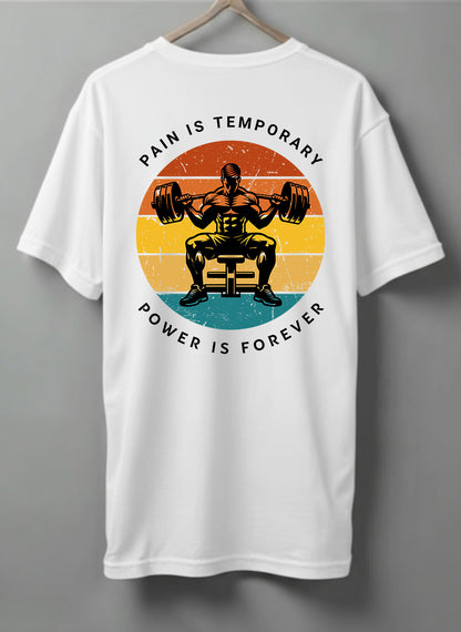 Pain Is Temporary Drop Shoulder T-Shirt – Black, White & Blue