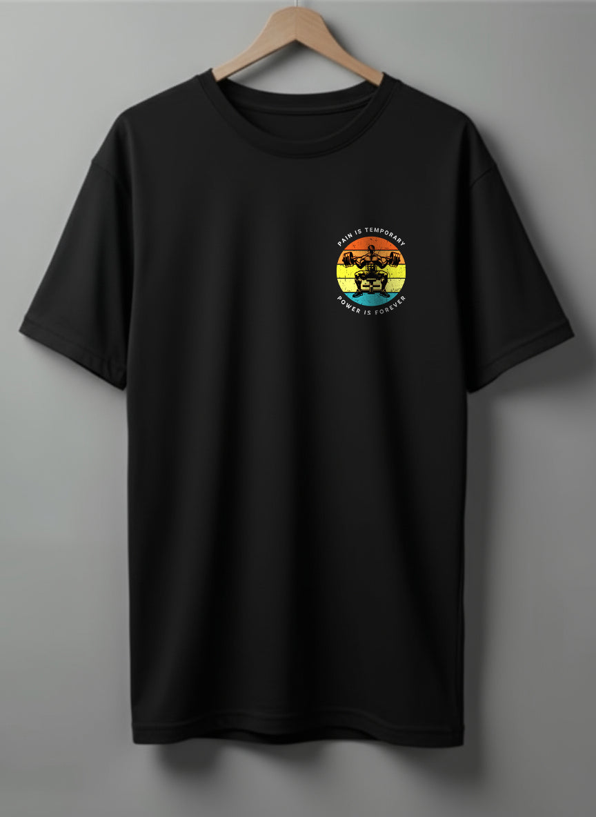 Pain Is Temporary Drop Shoulder T-Shirt – Black, White & Blue