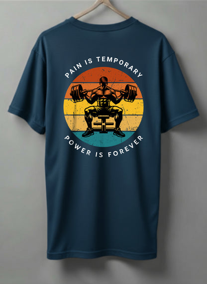 Pain Is Temporary Drop Shoulder T-Shirt – Black, White & Blue