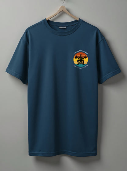 Pain Is Temporary Drop Shoulder T-Shirt – Black, White & Blue