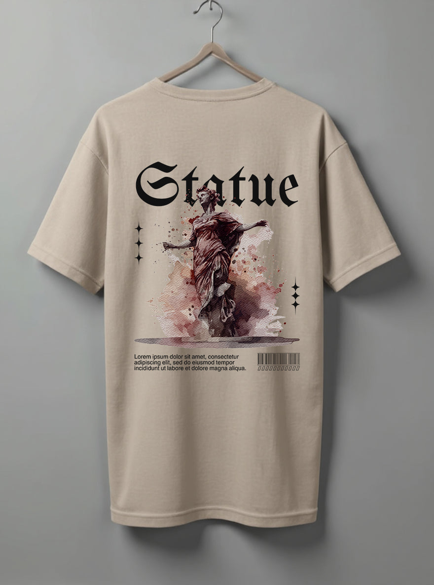 Statue Drop Shoulder T-Shirt – White, Black & Beige