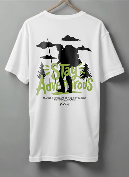 Stays Adventurous Drop Shoulder T-Shirt – Beige & White